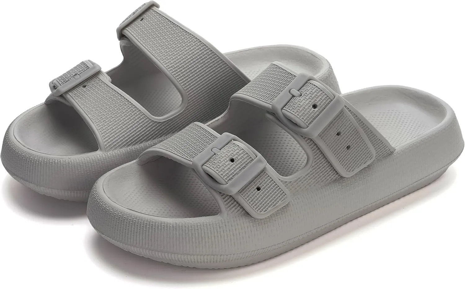 WHITIN Slides for Women Men Double Buckle Adjustable Thick Sole Pillow Slippers Bathroom Sandals