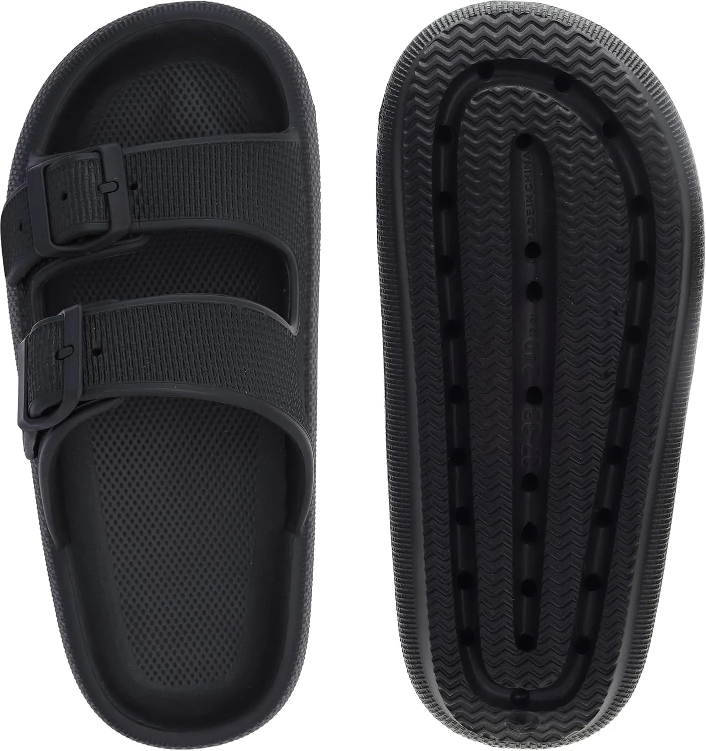 WHITIN Slides for Women Men Double Buckle Adjustable Thick Sole Pillow Slippers Bathroom Sandals