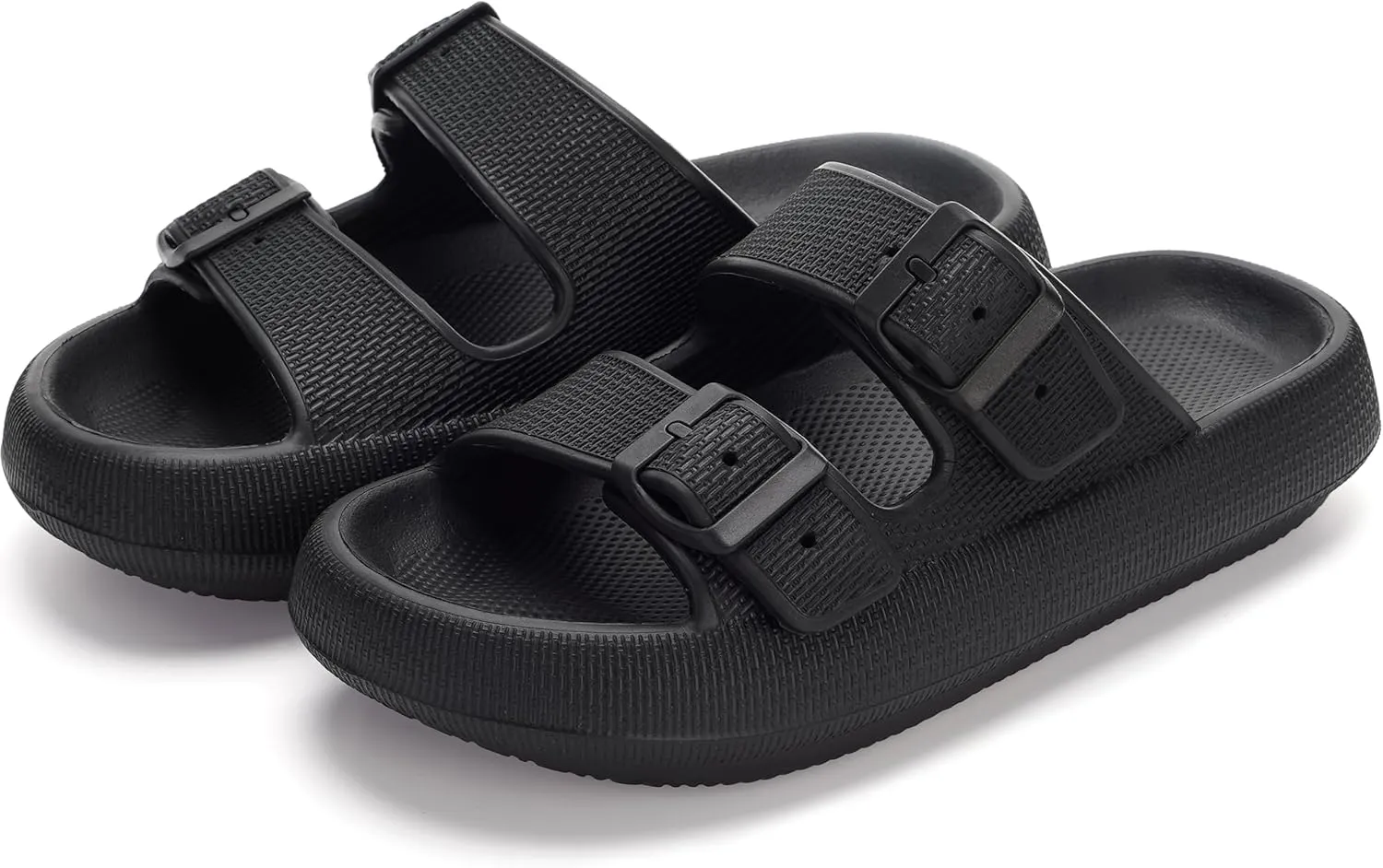 WHITIN Slides for Women Men Double Buckle Adjustable Thick Sole Pillow Slippers Bathroom Sandals