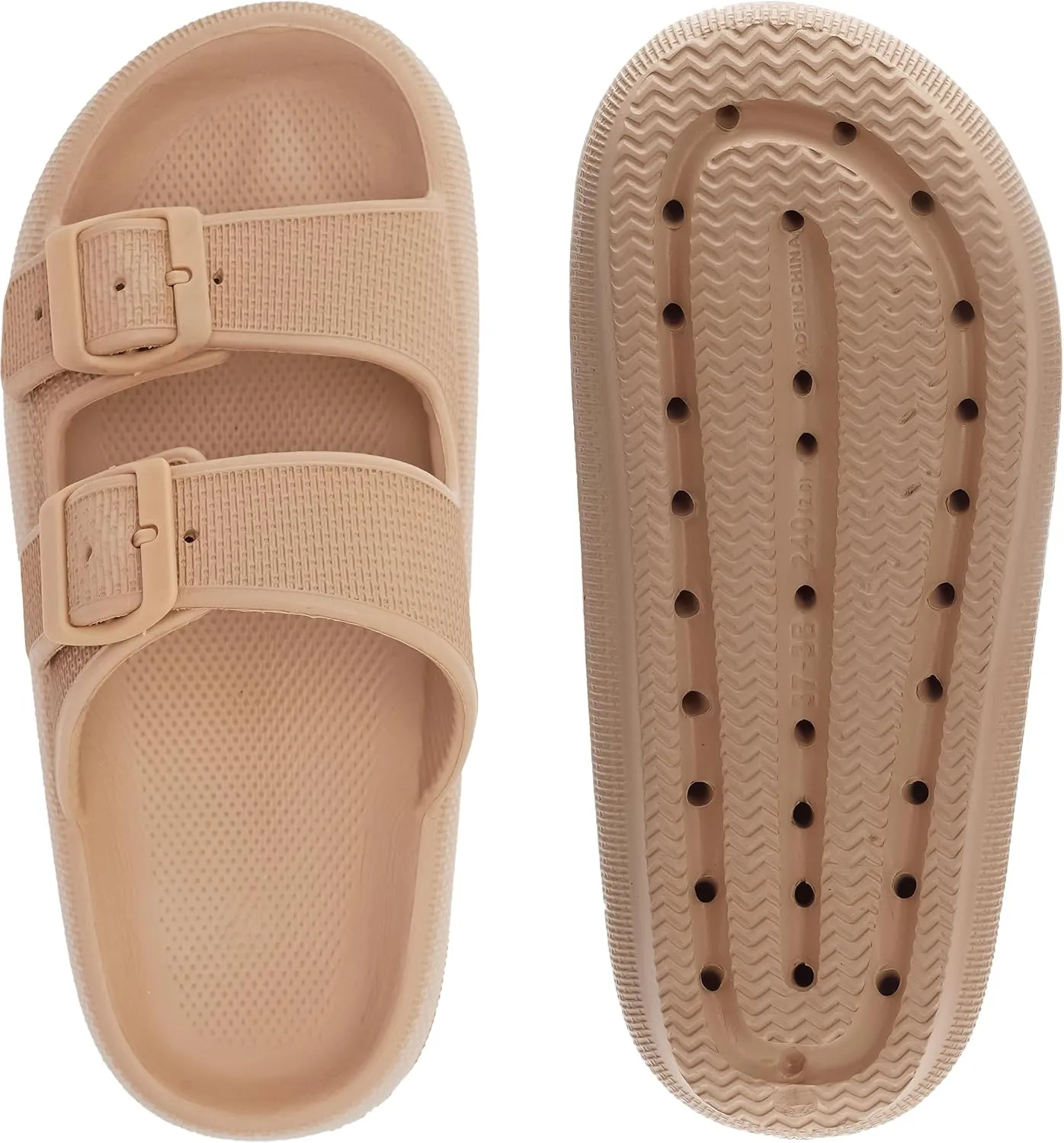WHITIN Slides for Women Men Double Buckle Adjustable Thick Sole Pillow Slippers Bathroom Sandals