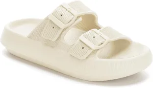 WHITIN Slides for Women Men Double Buckle Adjustable Thick Sole Pillow Slippers Bathroom Sandals
