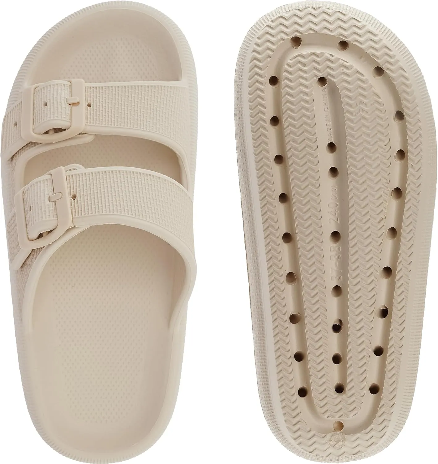 WHITIN Slides for Women Men Double Buckle Adjustable Thick Sole Pillow Slippers Bathroom Sandals