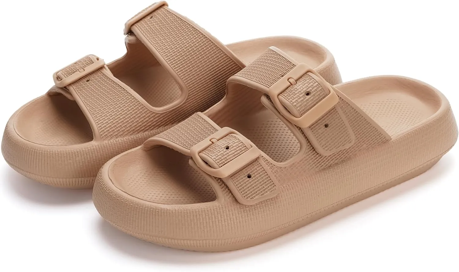 WHITIN Slides for Women Men Double Buckle Adjustable Thick Sole Pillow Slippers Bathroom Sandals
