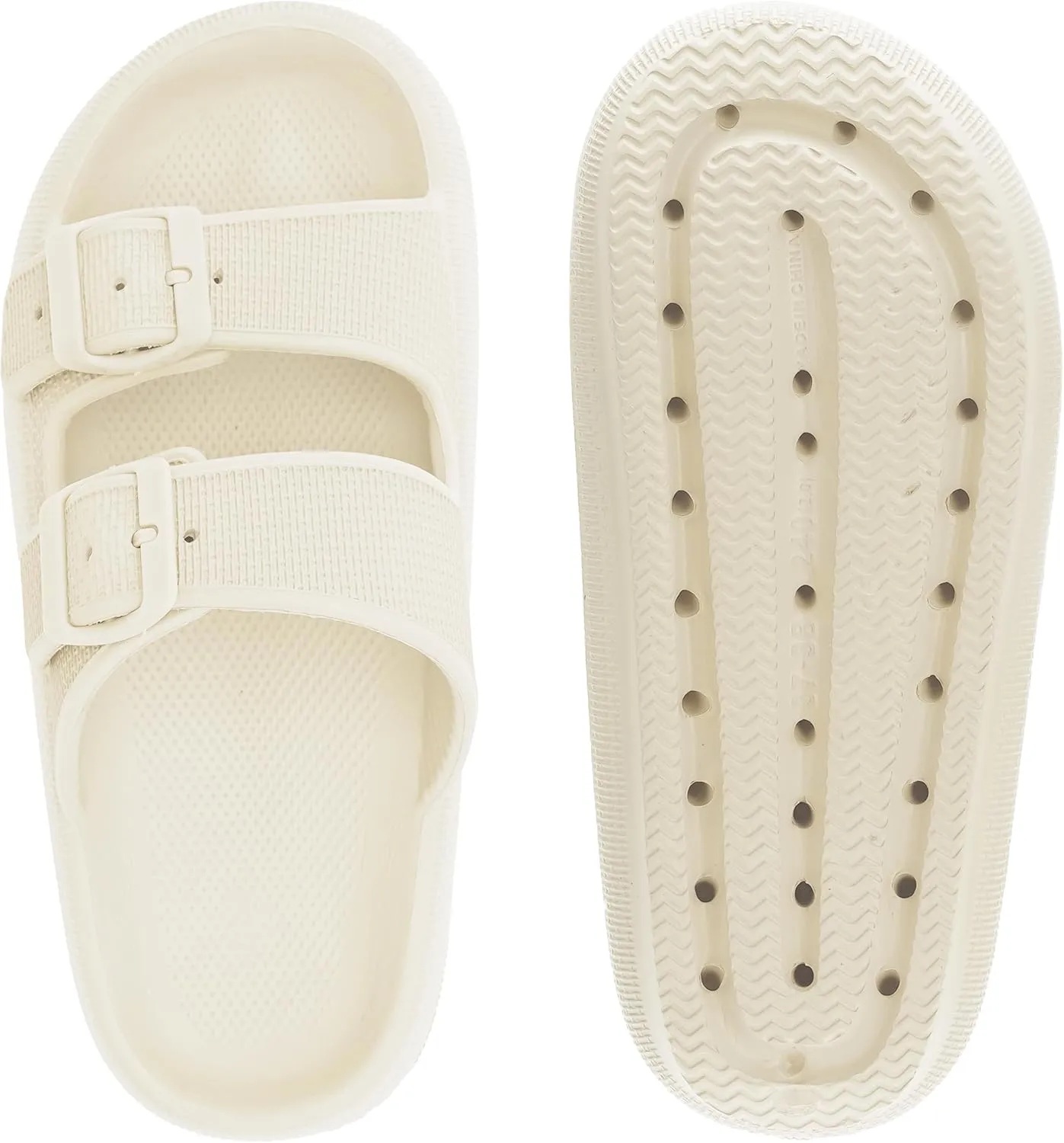WHITIN Slides for Women Men Double Buckle Adjustable Thick Sole Pillow Slippers Bathroom Sandals