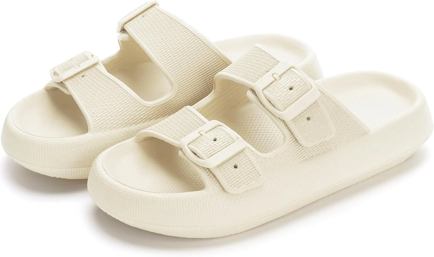 WHITIN Slides for Women Men Double Buckle Adjustable Thick Sole Pillow Slippers Bathroom Sandals