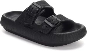 WHITIN Slides for Women Men Double Buckle Adjustable Thick Sole Pillow Slippers Bathroom Sandals