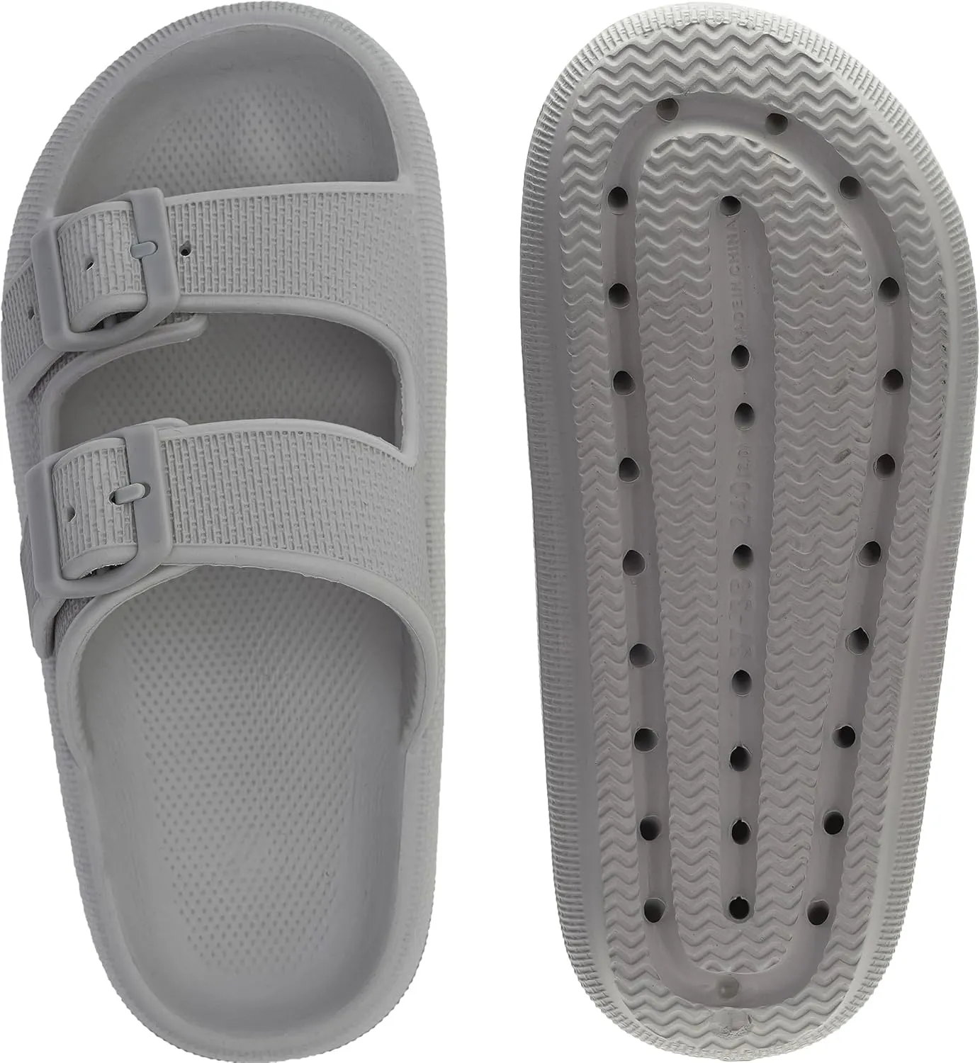 WHITIN Slides for Women Men Double Buckle Adjustable Thick Sole Pillow Slippers Bathroom Sandals