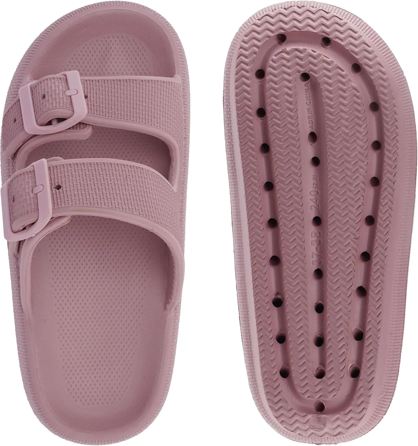WHITIN Slides for Women Men Double Buckle Adjustable Thick Sole Pillow Slippers Bathroom Sandals