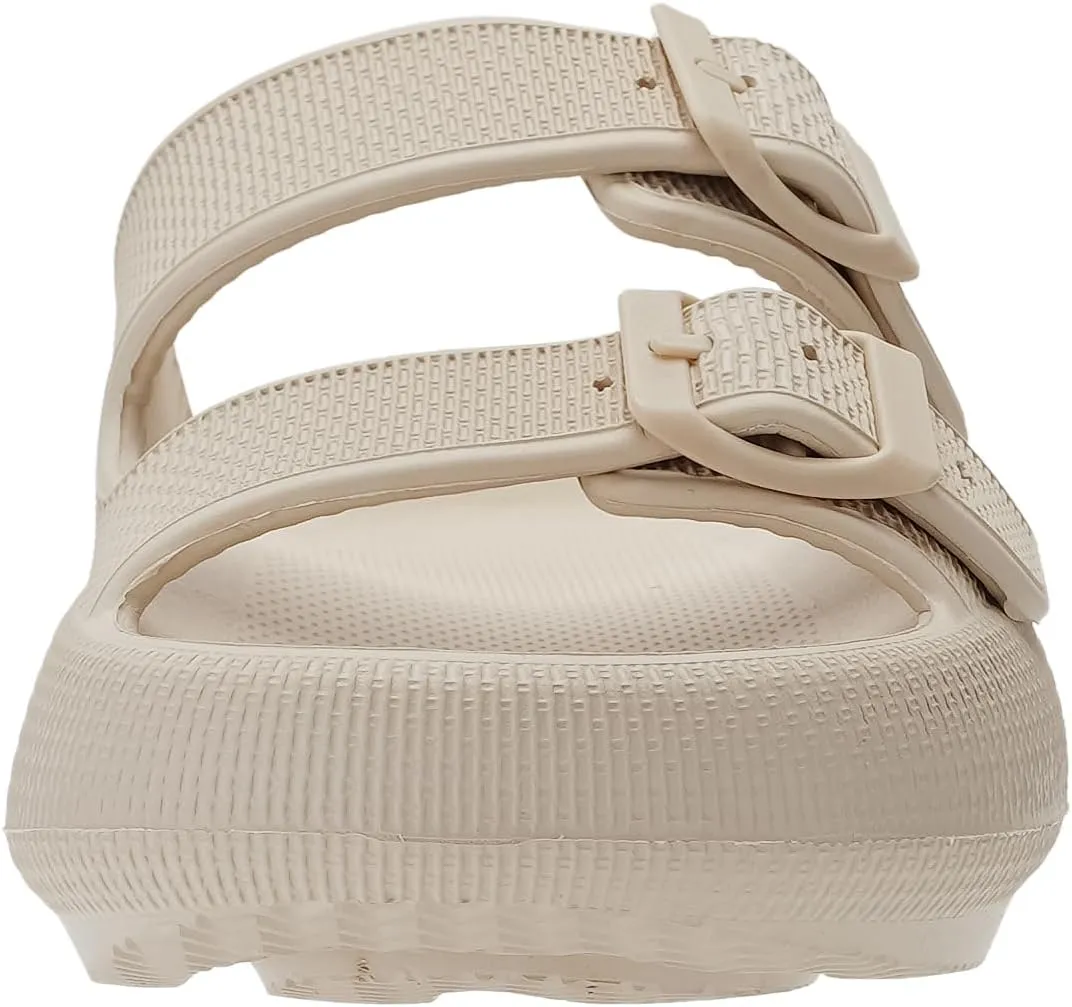 WHITIN Slides for Women Men Double Buckle Adjustable Thick Sole Pillow Slippers Bathroom Sandals