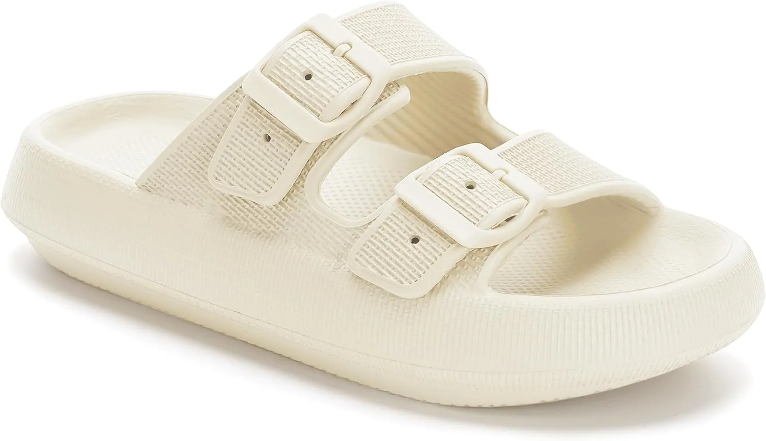 WHITIN Slides for Women Men Double Buckle Adjustable Thick Sole Pillow Slippers Bathroom Sandals
