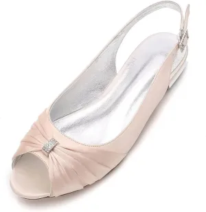 Women Comfort Flat Satin Wedding Shoes Peep Toe Buckle Strap Bridal Evening Party Flats Shoes