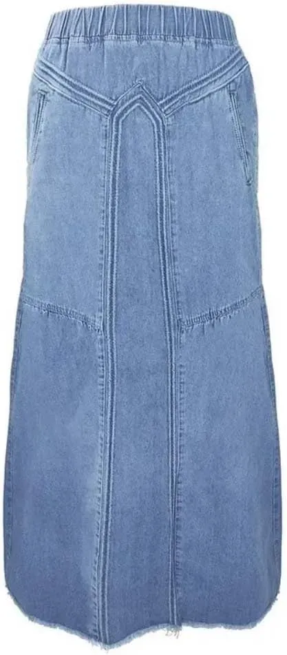 Women High Waist Maxi Button Front Denim Skirt with Pockets Casual Boho Loose Fit Long Skirt