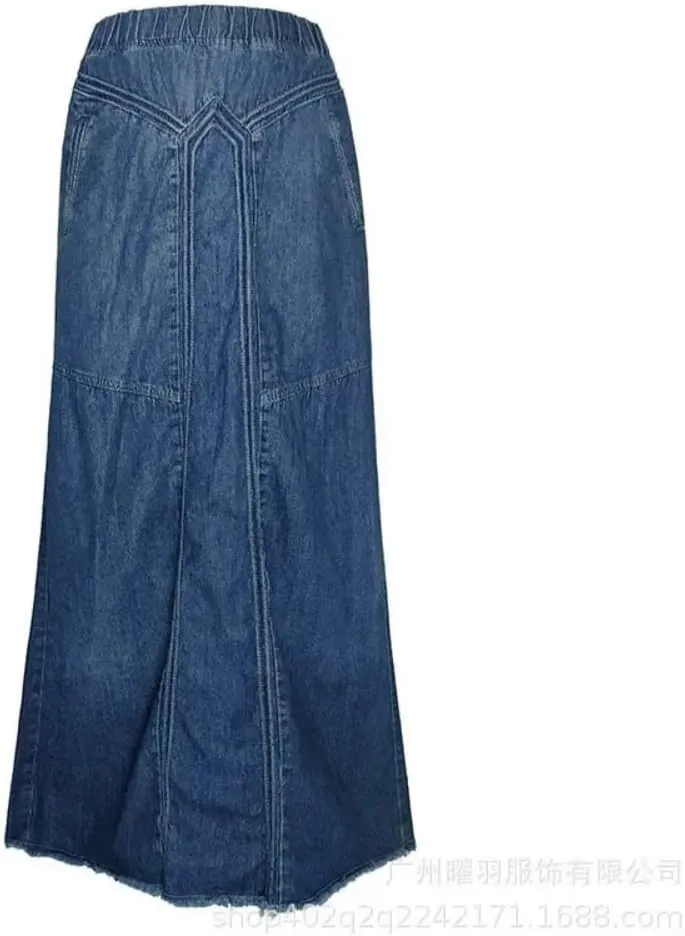 Women High Waist Maxi Button Front Denim Skirt with Pockets Casual Boho Loose Fit Long Skirt