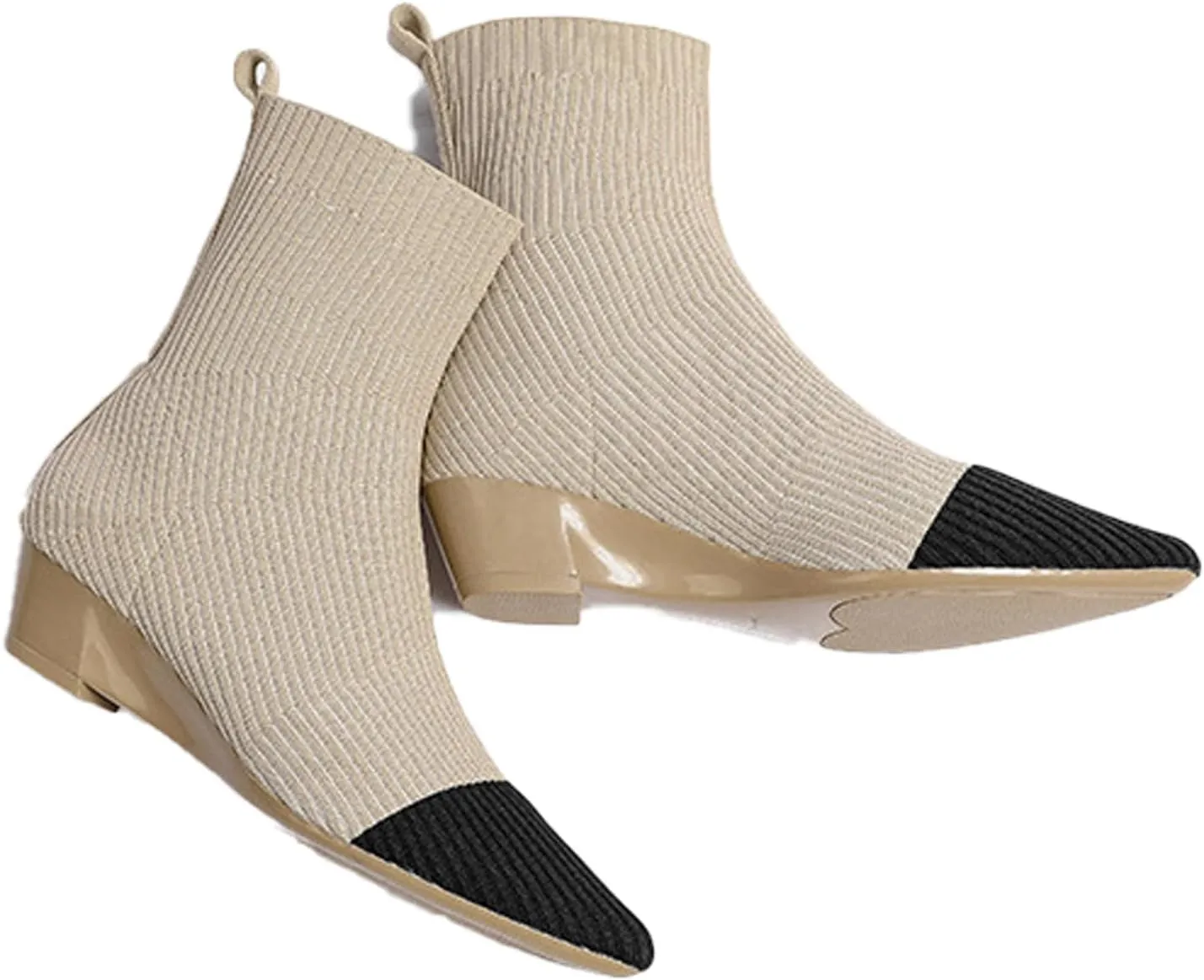 Women Knitted Elastic Chunky Low Heel Chelsea Dress Boot Sock Pointed Toe High Top Ankle Dress Boot