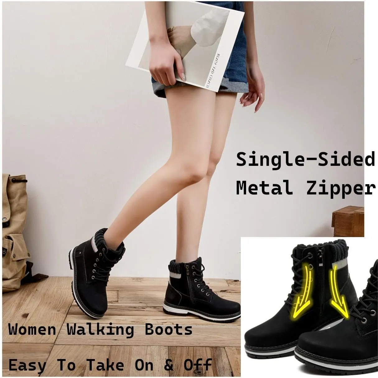 Women Work Boots - Waterproof Hiking Outdoor Lightweight Construction Composite Comfortable Zipper Hiking