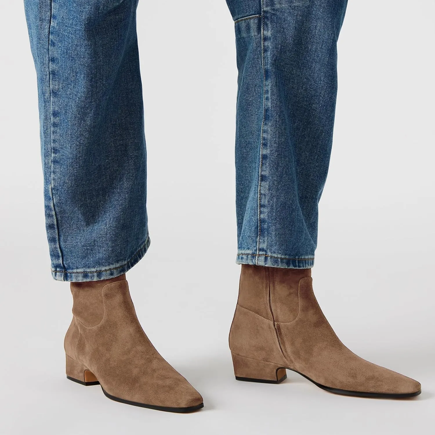 Women's Ankle Boots Square Toe Low Chunky Block Heel Booties Comfortable Short Boots Side Zipper Booties Shoes