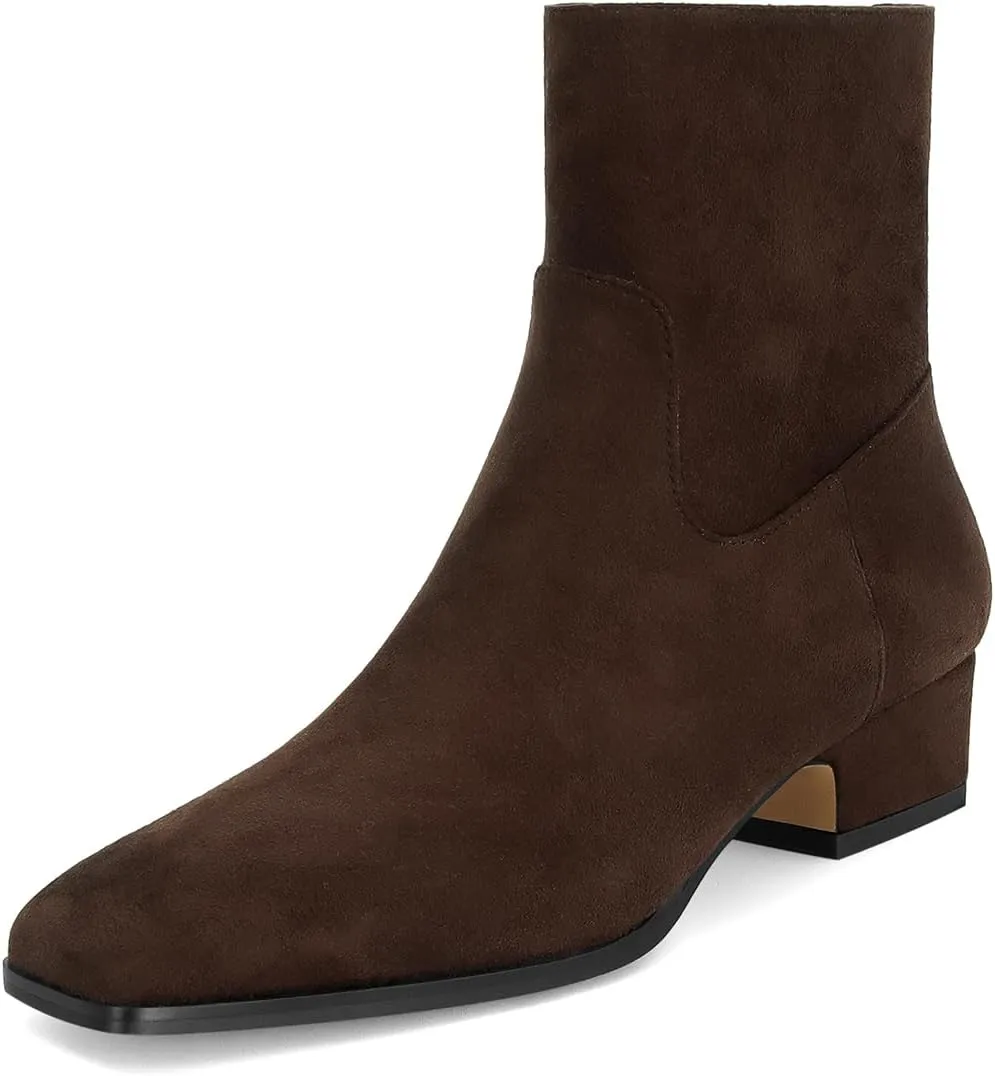 Women's Ankle Boots Square Toe Low Chunky Block Heel Booties Comfortable Short Boots Side Zipper Booties Shoes