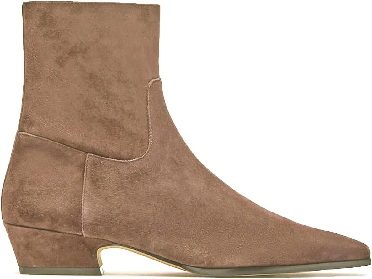 Women's Ankle Boots Square Toe Low Chunky Block Heel Booties Comfortable Short Boots Side Zipper Booties Shoes