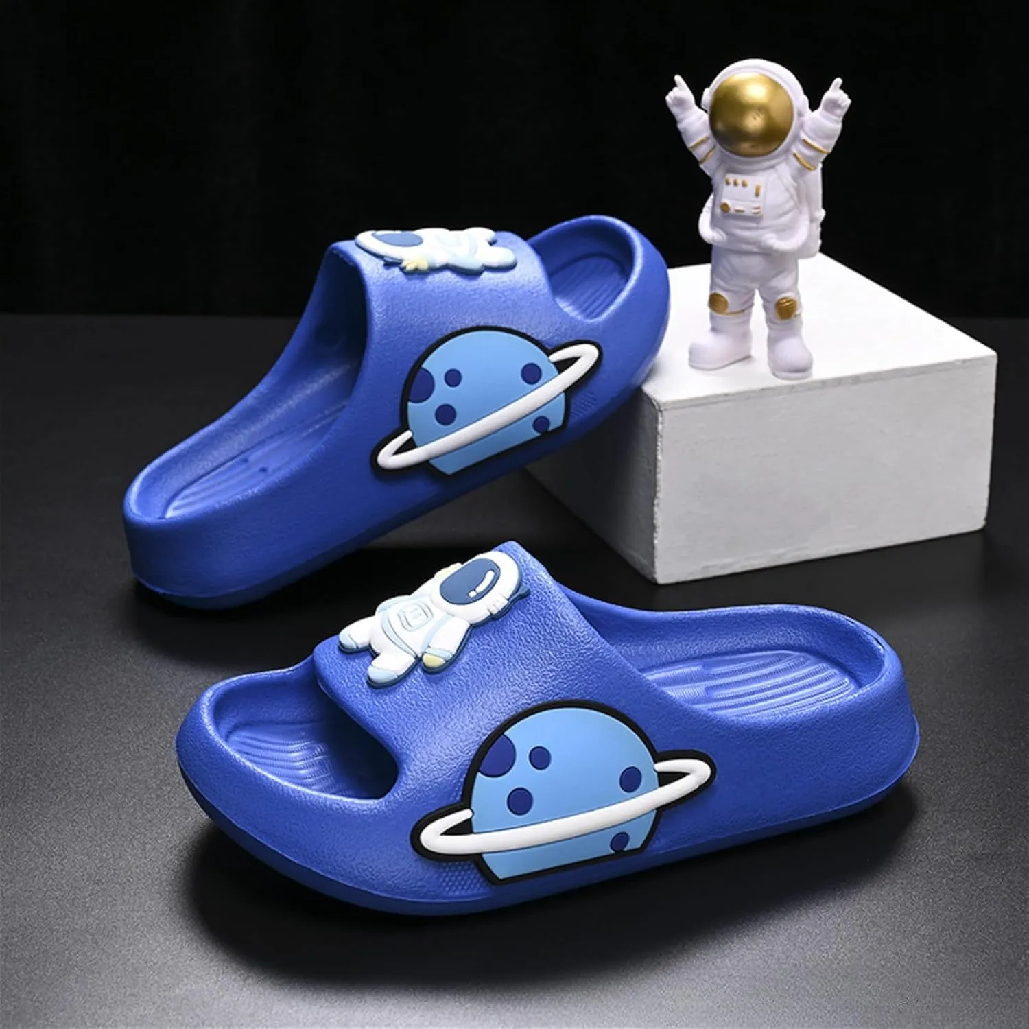 Women’s Astronaut Cosmos Sandals Space Planet Summer Slippers Blue Slides Cushioned Home Beach Indoor Outdoor Shower Shoes