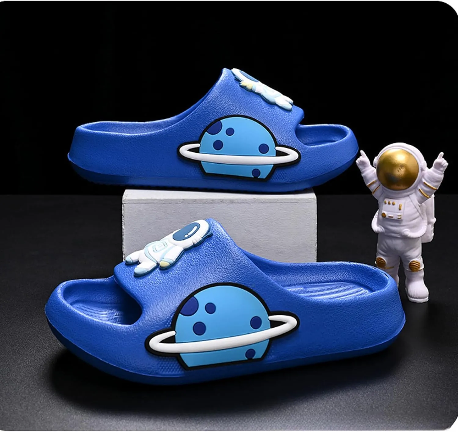 Women’s Astronaut Cosmos Sandals Space Planet Summer Slippers Blue Slides Cushioned Home Beach Indoor Outdoor Shower Shoes