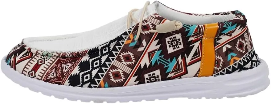 Women's Aztec Loafers Shoes Comfortable Lightweight Boat Shoes Easy Slip On Deck Drving Shoes Elastic Laces Outdoor Flat Walking Shoes Breathable Canvas Shoes Sneakers, Colorful