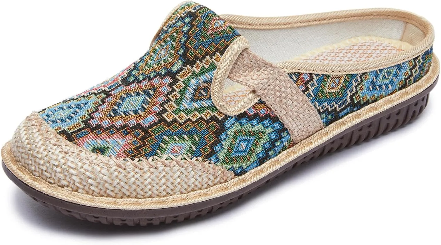 Women's Bohemian Slide Sandals - Lightweight Cotton Linen Woven Flat Shoes for Home, Beach, and Outdoor Use