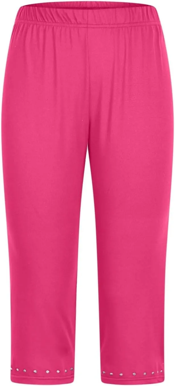 Womens Capris Leggings Yoga Pants with Pockets Plus Size High Waisted Stretch Capris Rhinestone Trim Tights