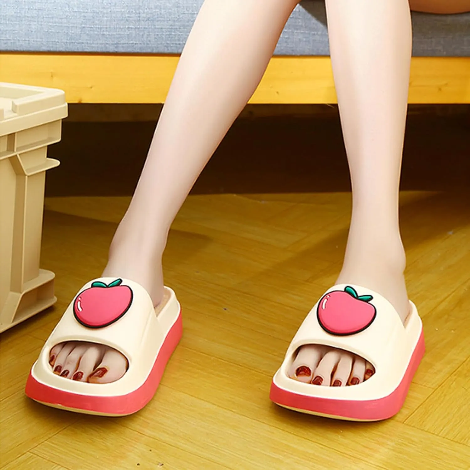 Womens Cute Summer Sandals Slippers Open-Toe Pillow Slides Cushioned Home Beach Indoor Outdoor Shower Shoes