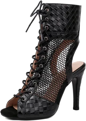 Women's Dance Boots Peep Toe Lace-up Ankle Dance Booties Latin Ballroom Salsa Dancing Heels Model DS667 Model DS667