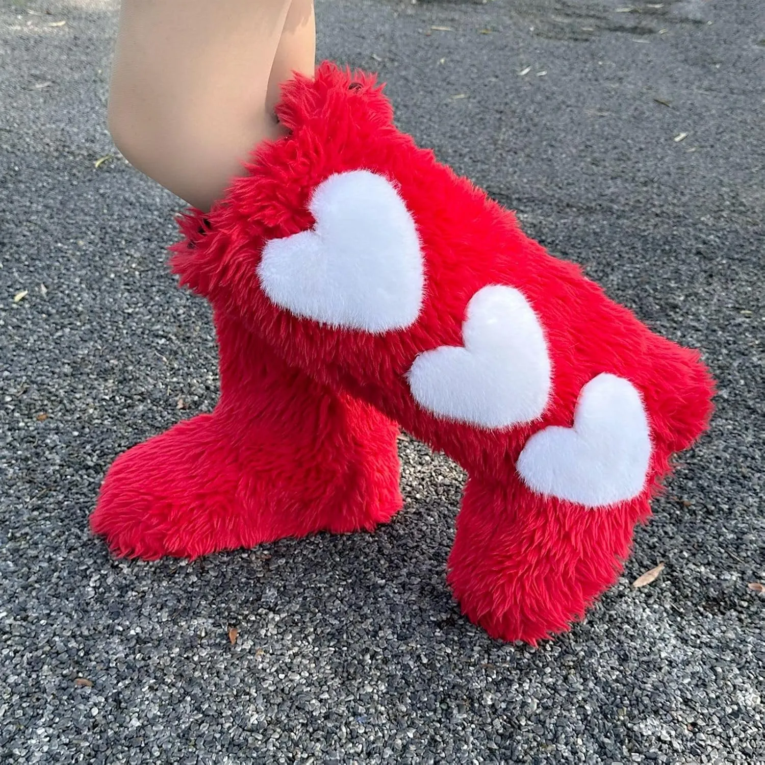Women's Faux Fur Boots Furry Knee-High Boots Winter Comfy Plush Warm Snow Boots Fuzzy Outdoor Boots Fluffy Indoor Flat Shoes