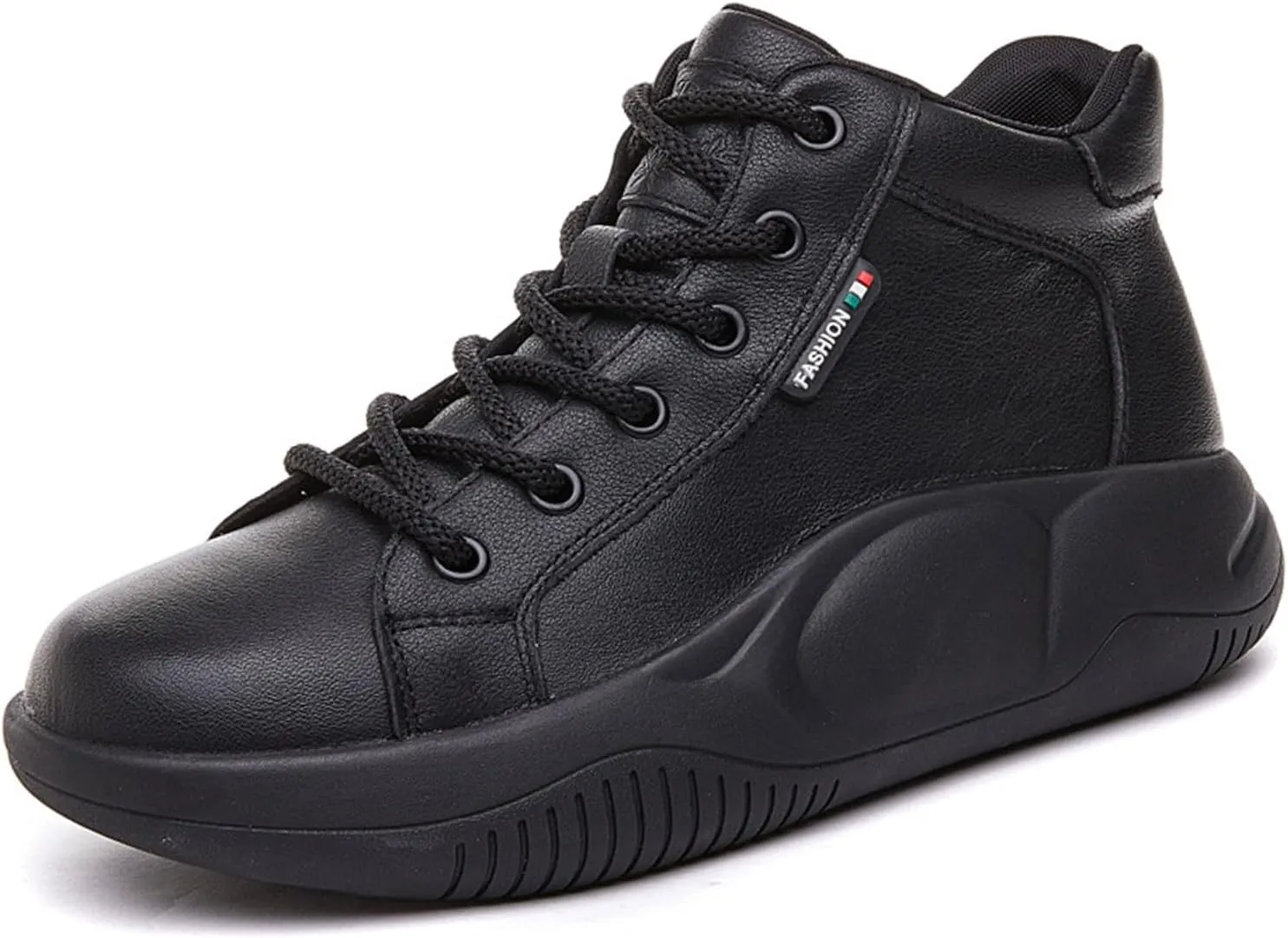 Women's Genuine Leather High Top Sneakers Platform Ankle Boots, Lace Up Comfortable Soft Sole Round Toe Fashion Casual Sneakers