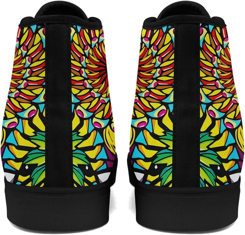 Womens Graffiti Black High Top Fashion Sneakers Canvas Shoes Classic Lace Up Walking Tennis Casual Skateboarding Sports Shoes