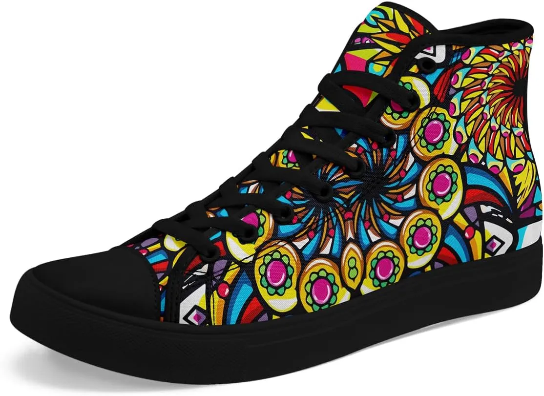 Womens Graffiti Black High Top Fashion Sneakers Canvas Shoes Classic Lace Up Walking Tennis Casual Skateboarding Sports Shoes