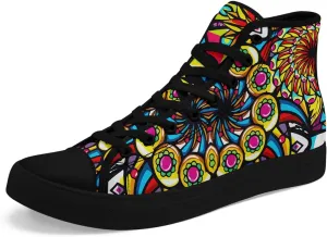 Womens Graffiti Black High Top Fashion Sneakers Canvas Shoes Classic Lace Up Walking Tennis Casual Skateboarding Sports Shoes