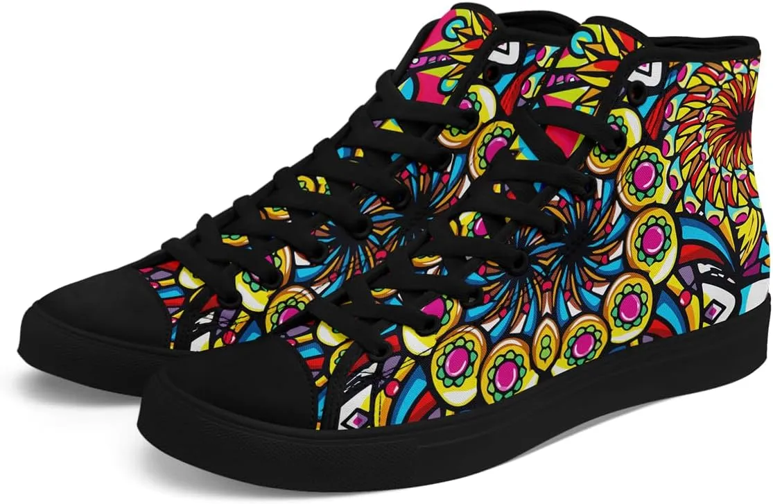 Womens Graffiti Black High Top Fashion Sneakers Canvas Shoes Classic Lace Up Walking Tennis Casual Skateboarding Sports Shoes