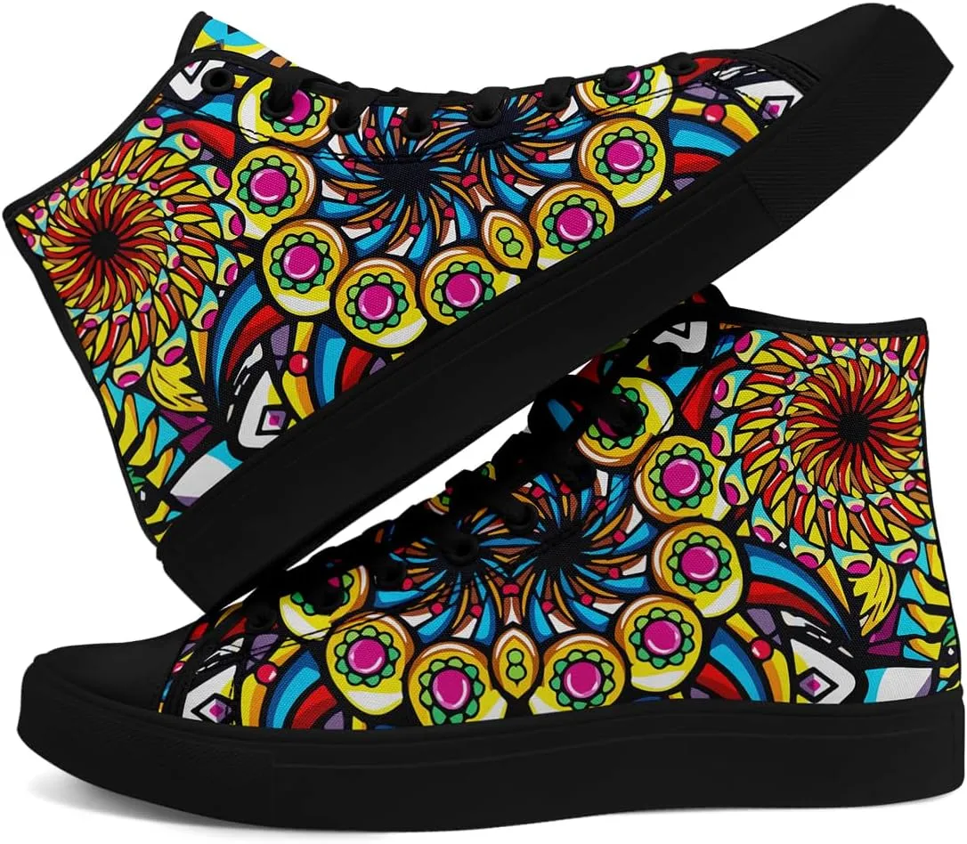 Womens Graffiti Black High Top Fashion Sneakers Canvas Shoes Classic Lace Up Walking Tennis Casual Skateboarding Sports Shoes
