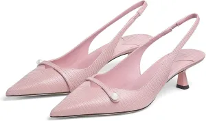 Women's Kitten Heel Pointed Toe Slingback Shoes Comfort Low Heel Slip On Patent/Embossed Leather Dress Pumps Fashion Pearl Party Casual Work Slingback Heels for Women