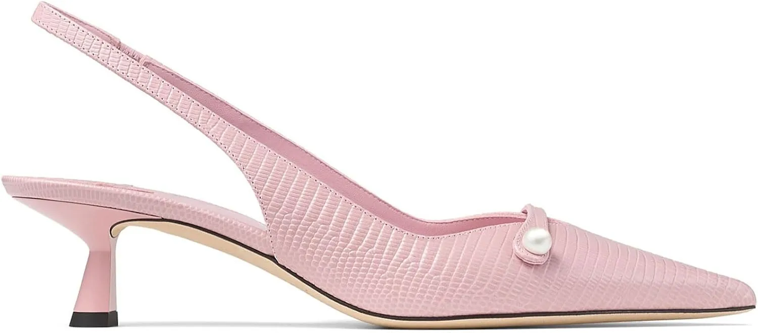 Women's Kitten Heel Pointed Toe Slingback Shoes Comfort Low Heel Slip On Patent/Embossed Leather Dress Pumps Fashion Pearl Party Casual Work Slingback Heels for Women