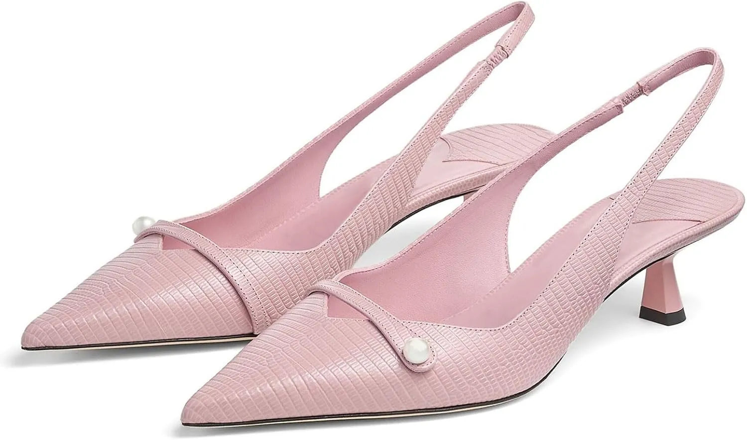 Women's Kitten Heel Pointed Toe Slingback Shoes Comfort Low Heel Slip On Patent/Embossed Leather Dress Pumps Fashion Pearl Party Casual Work Slingback Heels for Women