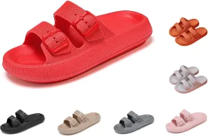 Women's Men's Cloud Slippers Pillow Sandals Cloud Slide Sandals Pillow Double Buckle Adjustable Slippers Non-Slip Platform Sandals