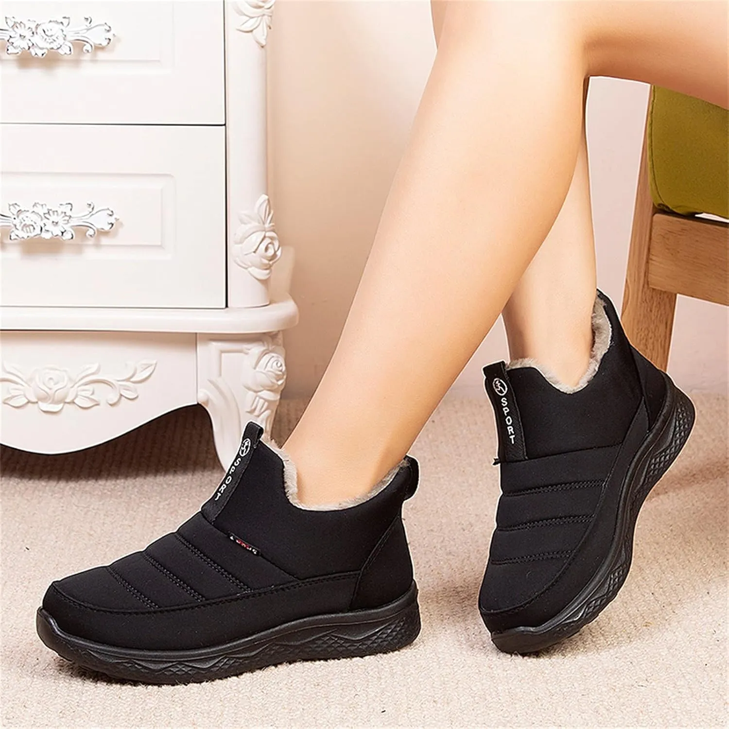 Womens Mens Snow Boots Winter Shoes Slip On Ankle Booties Anti-Slip Waterproof Fur Lined Outdoor Sneakers Short Boots