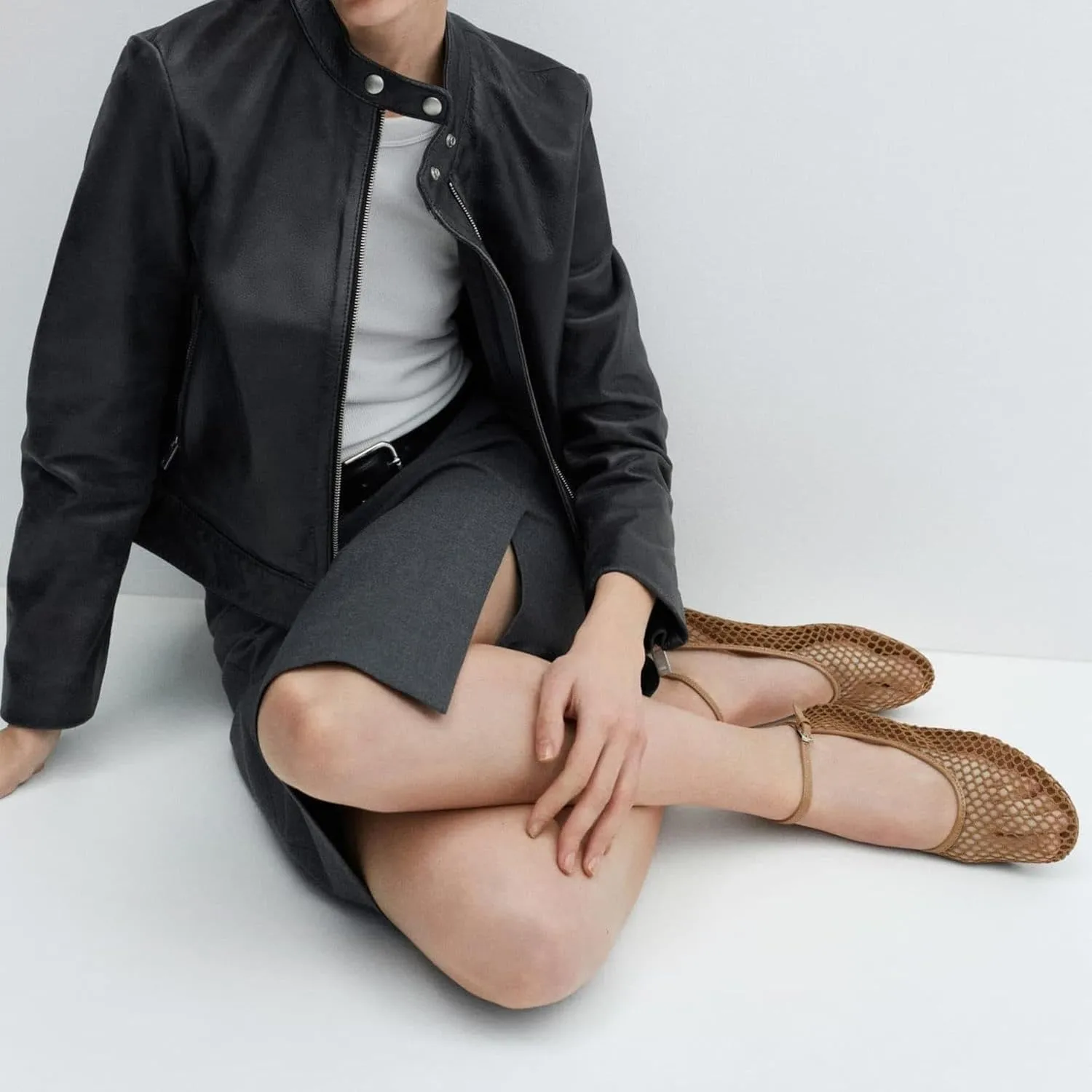 Women's Mesh Ballet Flats,Fishnet Ballerina Buckle Strap Shoes,Mary Jane Flats Casual Comfortable Daily Dress Shoes