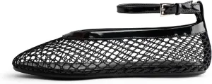 Women's Mesh Ballet Flats,Fishnet Ballerina Buckle Strap Shoes,Mary Jane Flats Casual Comfortable Daily Dress Shoes