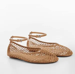 Women's Mesh Ballet Flats,Fishnet Ballerina Buckle Strap Shoes,Mary Jane Flats Casual Comfortable Daily Dress Shoes