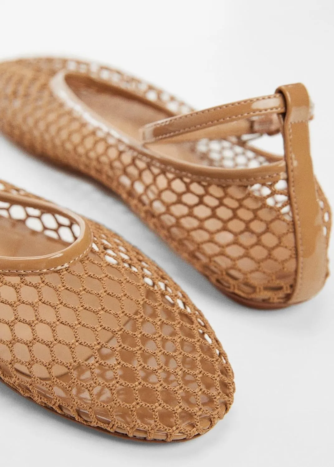 Women's Mesh Ballet Flats,Fishnet Ballerina Buckle Strap Shoes,Mary Jane Flats Casual Comfortable Daily Dress Shoes