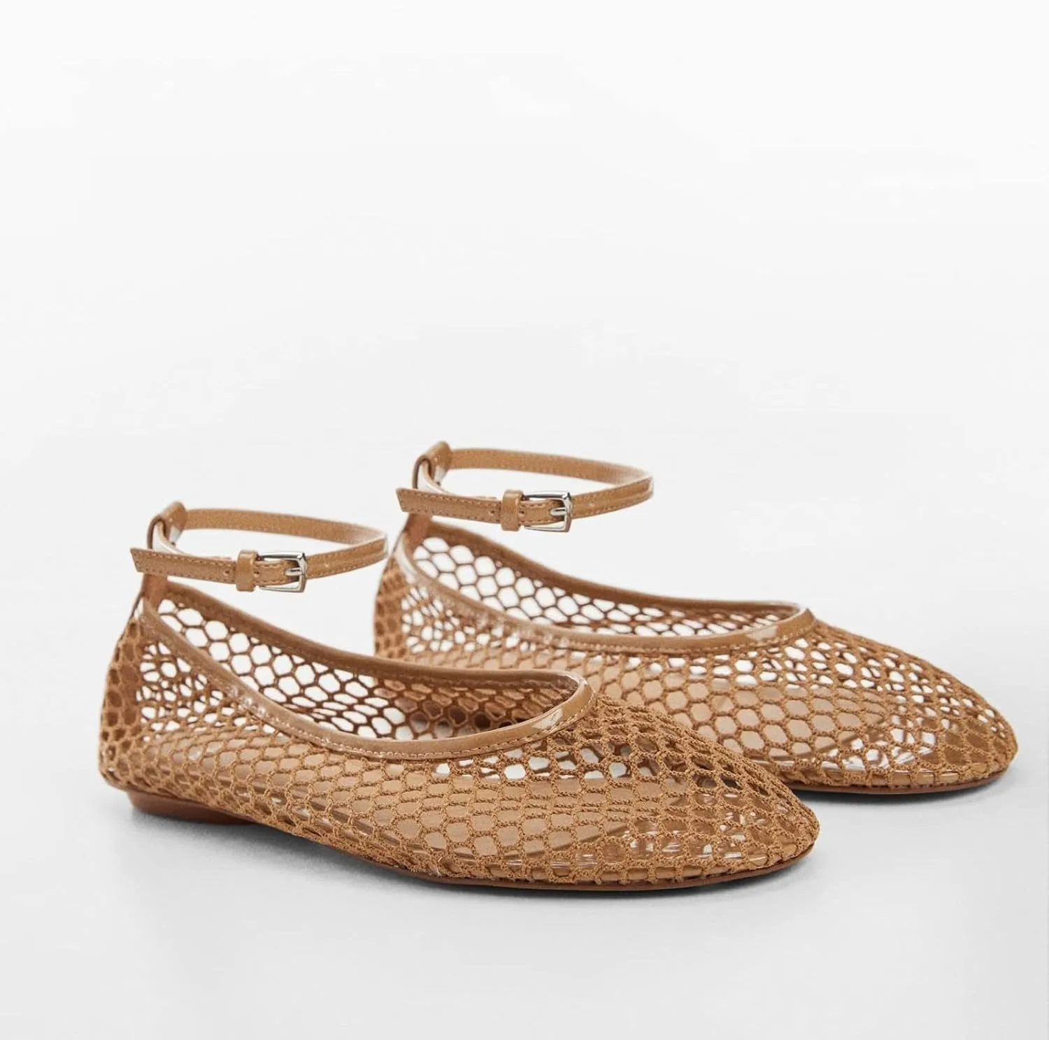 Women's Mesh Ballet Flats,Fishnet Ballerina Buckle Strap Shoes,Mary Jane Flats Casual Comfortable Daily Dress Shoes