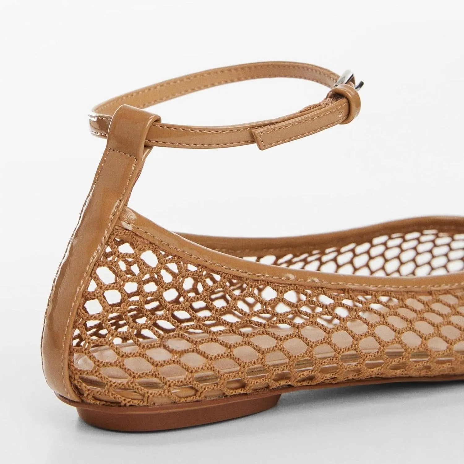 Women's Mesh Ballet Flats,Fishnet Ballerina Buckle Strap Shoes,Mary Jane Flats Casual Comfortable Daily Dress Shoes