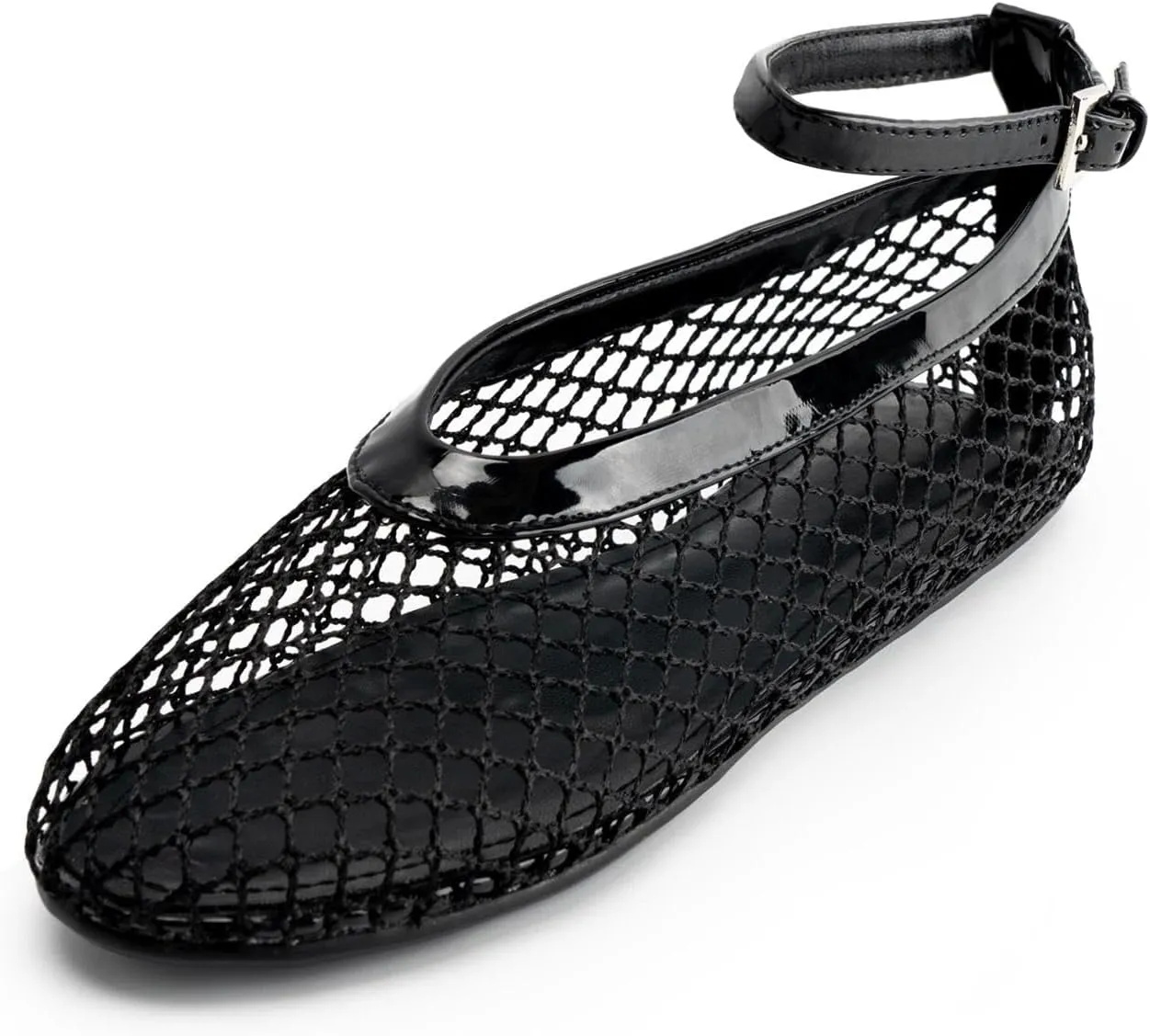 Women's Mesh Ballet Flats,Fishnet Ballerina Buckle Strap Shoes,Mary Jane Flats Casual Comfortable Daily Dress Shoes