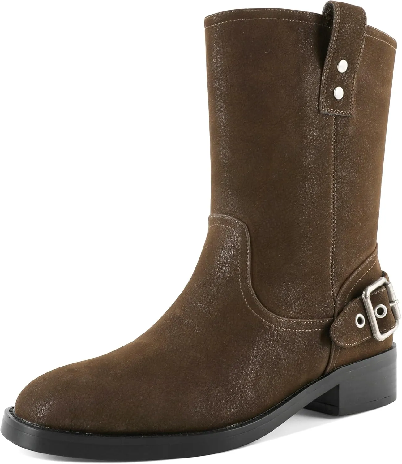 Women's Mid-Calf Boots Chunky Heel Ankle Booties Low Heels Boots 1.4 Inch Western Cowboy Boots