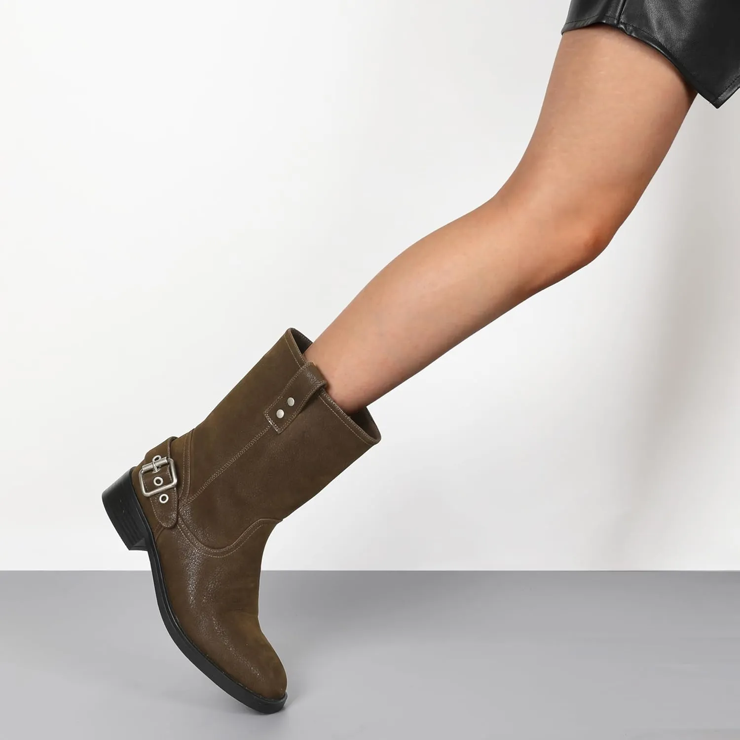 Women's Mid-Calf Boots Chunky Heel Ankle Booties Low Heels Boots 1.4 Inch Western Cowboy Boots